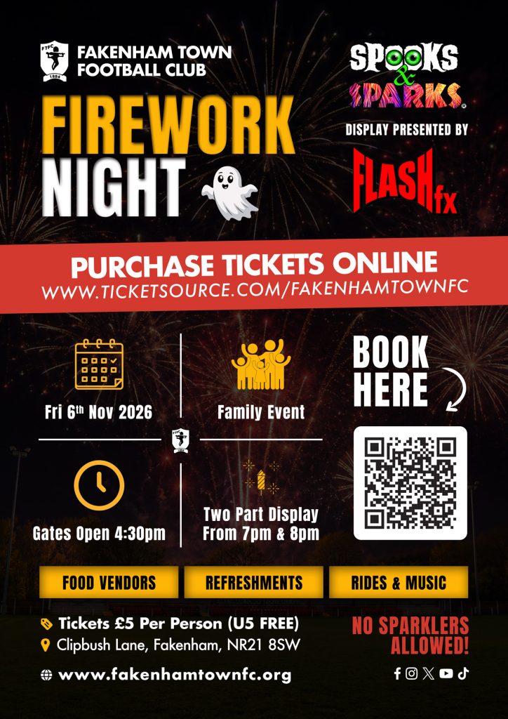fakenham town football club fireworks 2026 poster